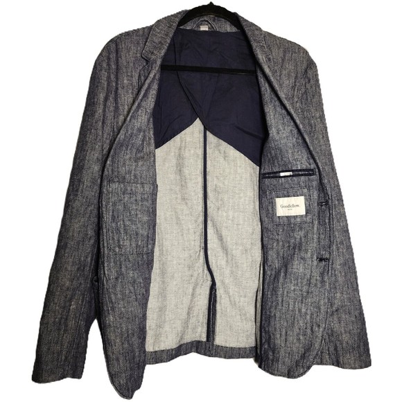 Goodfellow Men's Linen Blazer Sport Jacket Blue Casual Work Sz Large Pre Owned - Picture 8 of 13